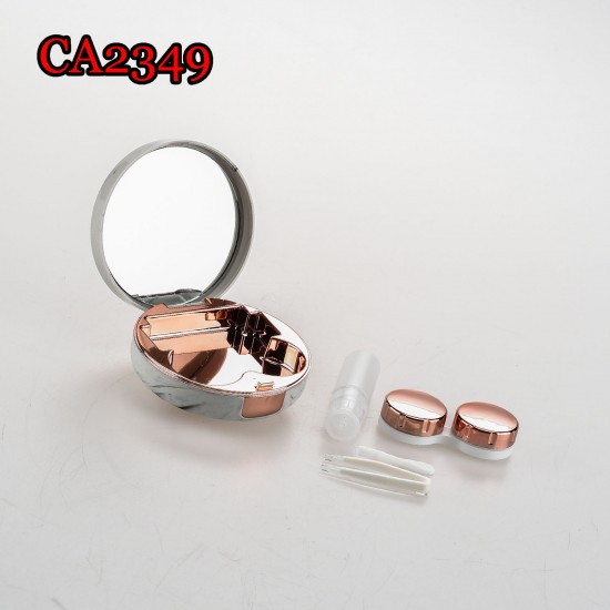 D-CA2349 MARBLE ROUND CONTACT LENS CASE WITH MIRROR