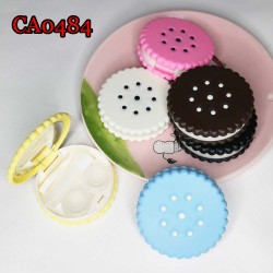 D-CA0484 BISCUIT SEASAME CONTACT LENS CASE WITH MIRROR