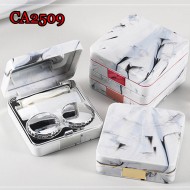 D-CA2509 SQUARE MARBLE ROUND CONTACT LENS CASE WITH MIRROR