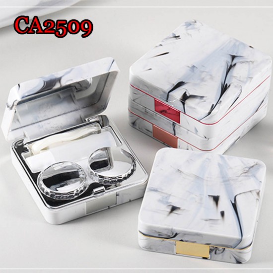 D-CA2509 SQUARE MARBLE ROUND CONTACT LENS CASE WITH MIRROR