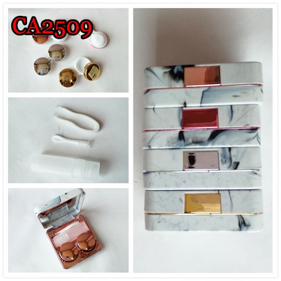 D-CA2509 SQUARE MARBLE ROUND CONTACT LENS CASE WITH MIRROR