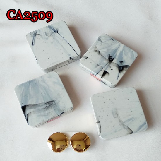 D-CA2509 SQUARE MARBLE ROUND CONTACT LENS CASE WITH MIRROR