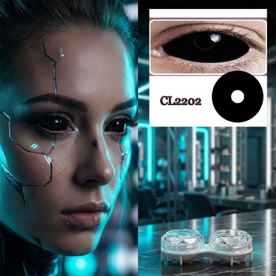 C-CL2202 22MM FULL EYE BLACK SCLERA COLOR CONTACT LENS (2PCS/PAIR)