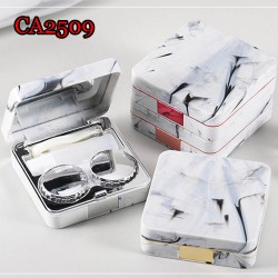 D-CA2509 SQUARE MARBLE ROUND CONTACT LENS CASE WITH MIRROR