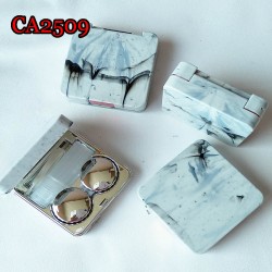 D-CA2509 SQUARE MARBLE ROUND CONTACT LENS CASE WITH MIRROR